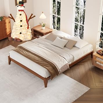 12 Inch Wooden Bamboo Medieval Bed Frame,Minimalist Style Platform Bed,Heavy Duty Wooden Slat Supports, No Noise No Box Spring Required Easy to Assemble No Headboard, Full