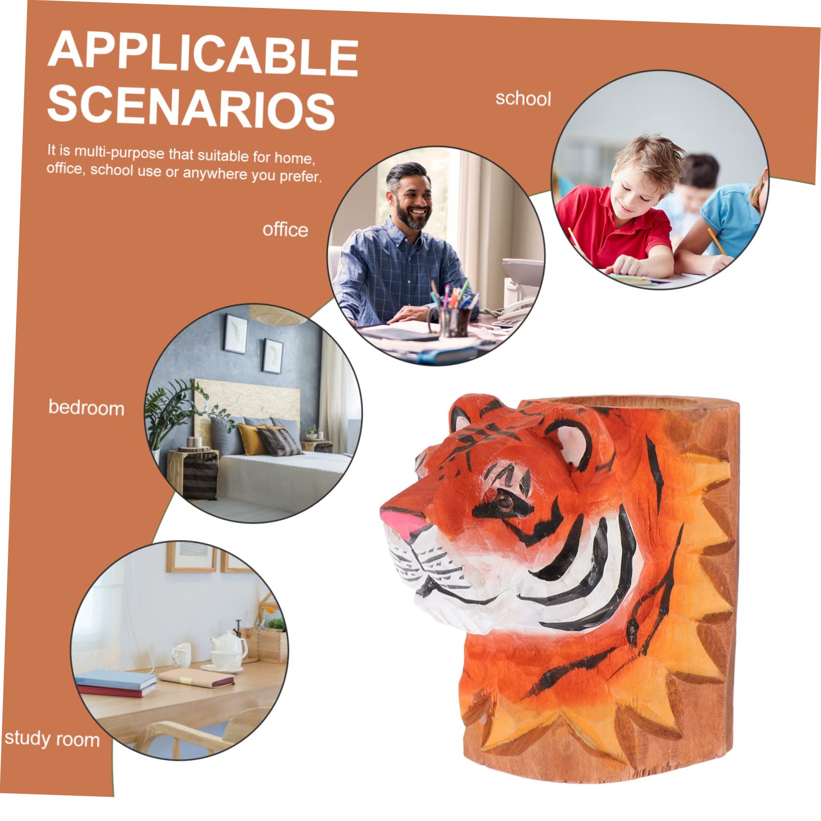 Operitacx 2stücke Tiger Design Stiftehalter Aus Holz Multifunktionaler Schreibtisch-organizer Für Stifte Bleistifte Und Zubehör Für Büro Schule Und Zuhause Kreatives Deko-element Für