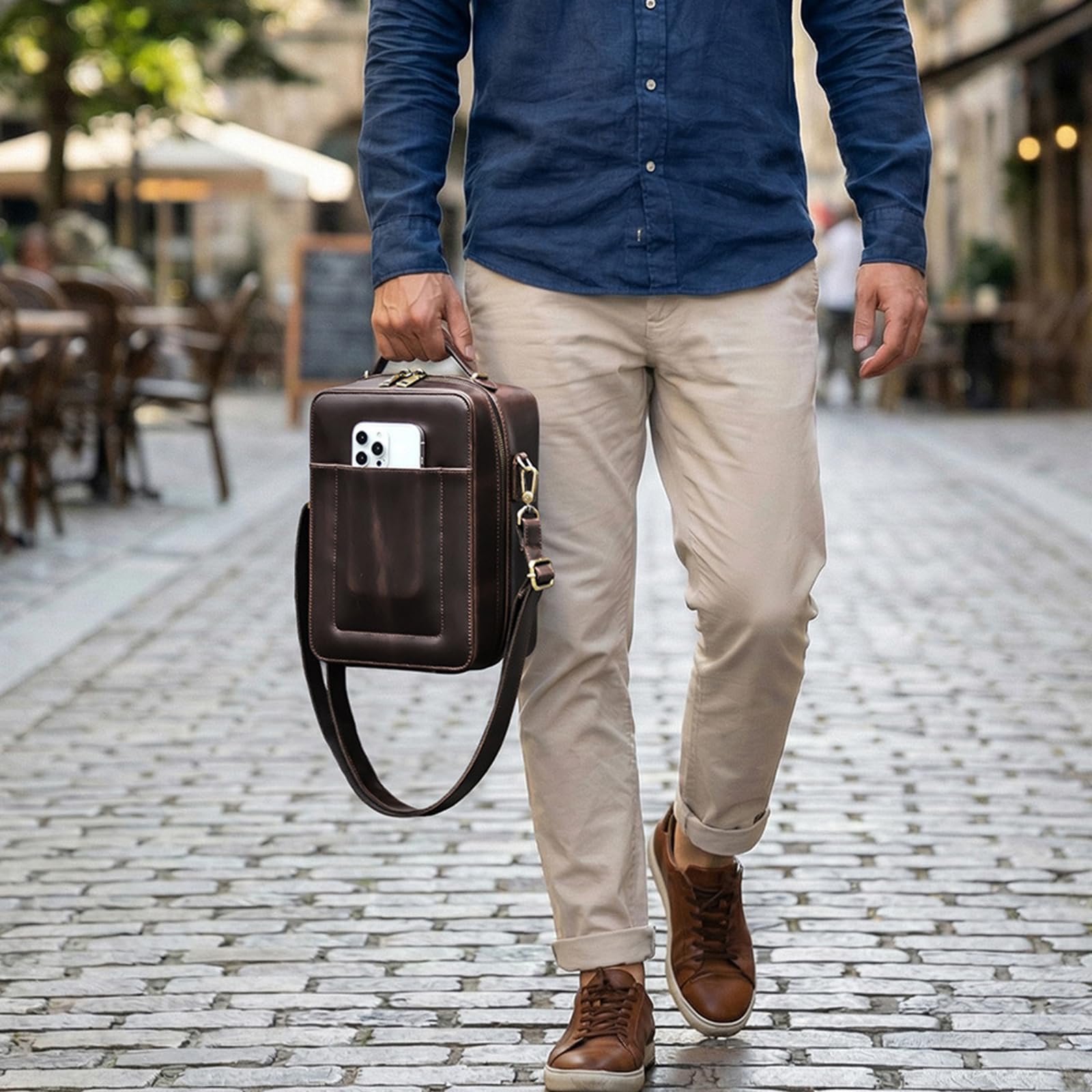 Custodia da viaggio impermeabile per cuffie con organizzazione intelligente e spaziose tasche eleganti in pelle marrone