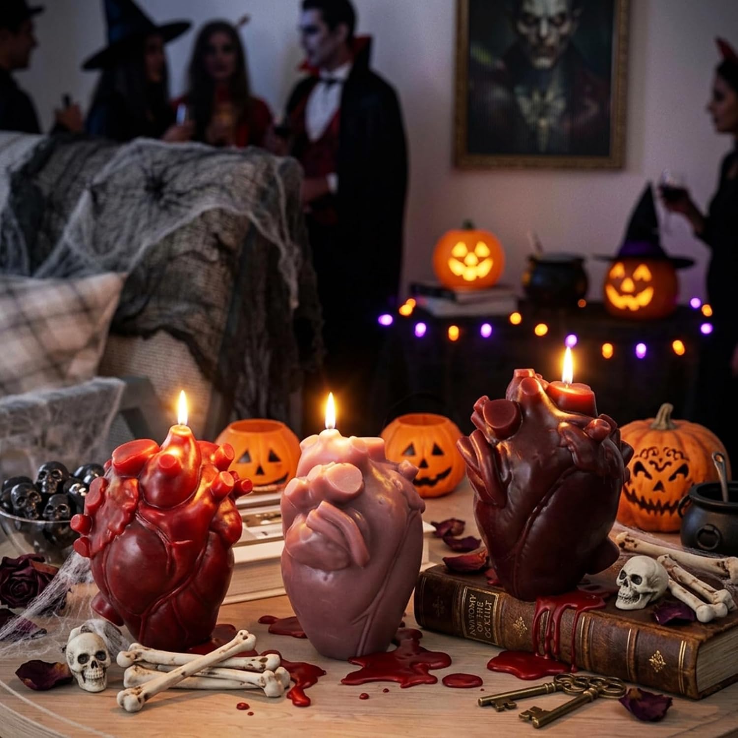 Halloween Heart Silicone Candle Mold, 3D Heart Resin Mold for Candle Making, DIY Ghost Molds for Epoxy Resin, Handmade Soap, Plaster, Aromatherapy, Spooky Halloween Party Home Decor（1Pcs）
