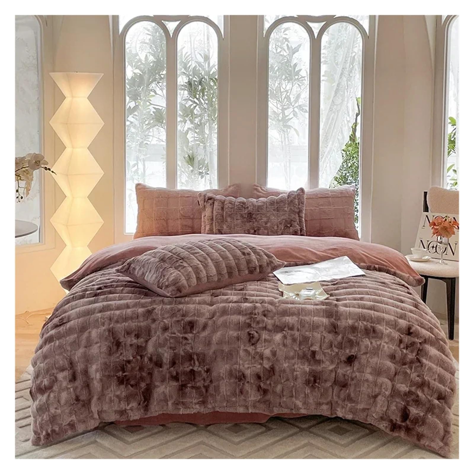 Parure de lit en peluche Queen-Size avec housse de couette chaude pour automne et hiver