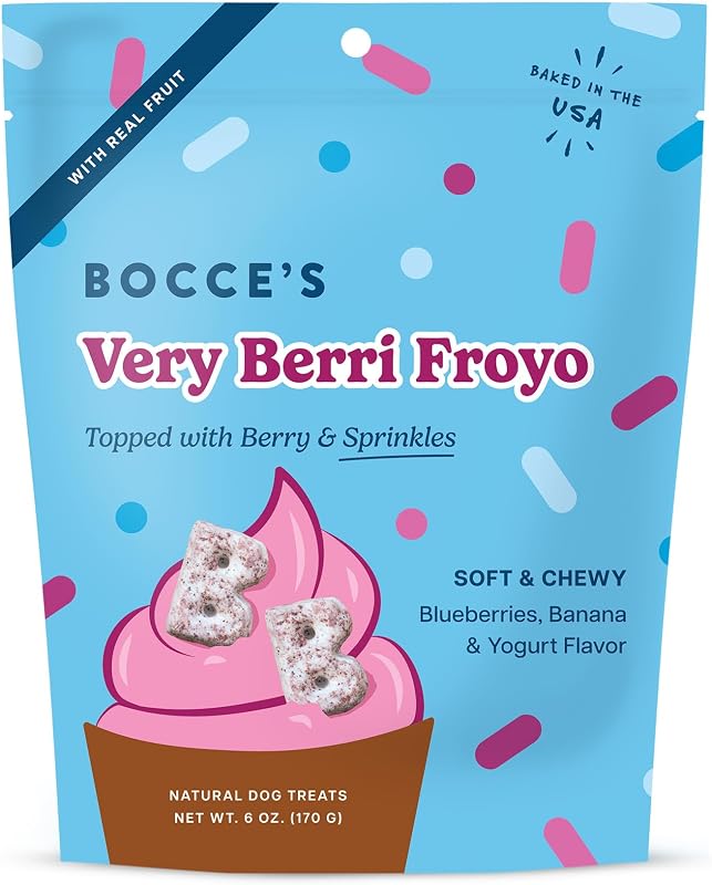 Bocce's Bakery Very Berri Froyo Biscoitos Macios e Mastigáveis para Cães com Frutas Vermelhas, Banana e Iogurte, 181 g