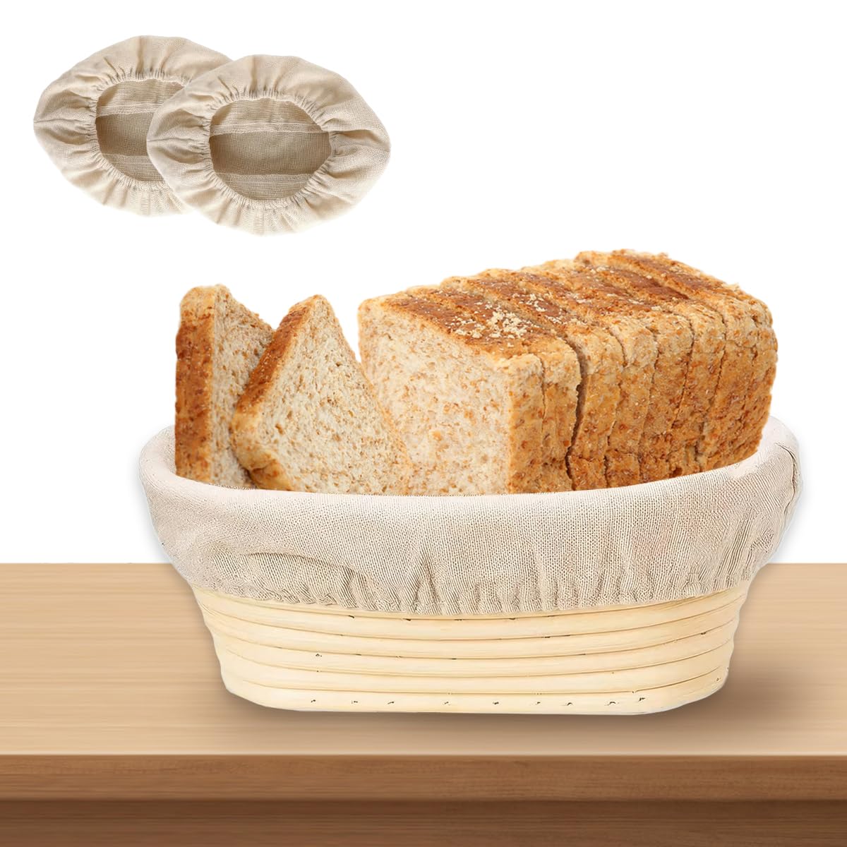 4 Pezzi Cestino da Lievitazione, 25 cm Cestino Rotondo da Lievitazione, Cesto in Rattan Naturale con Tela di Lino, Cestino per La Fermentazione, Accessori per Cottura Del Pane