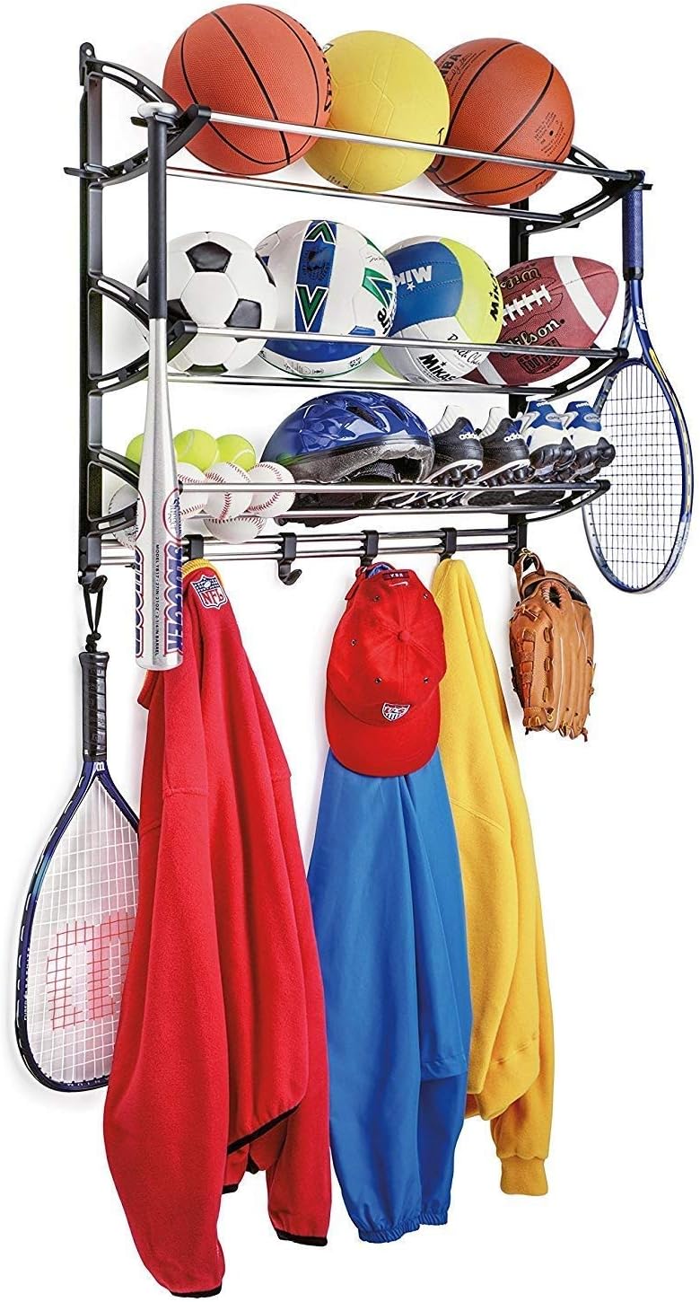 GTC Sports Equipment Organizer Rack|Multi Sports Gear Hanging Shelves Storage Hanging Rack|With Adjustable Hooks&Steel Rods Sports Rack (S 031)