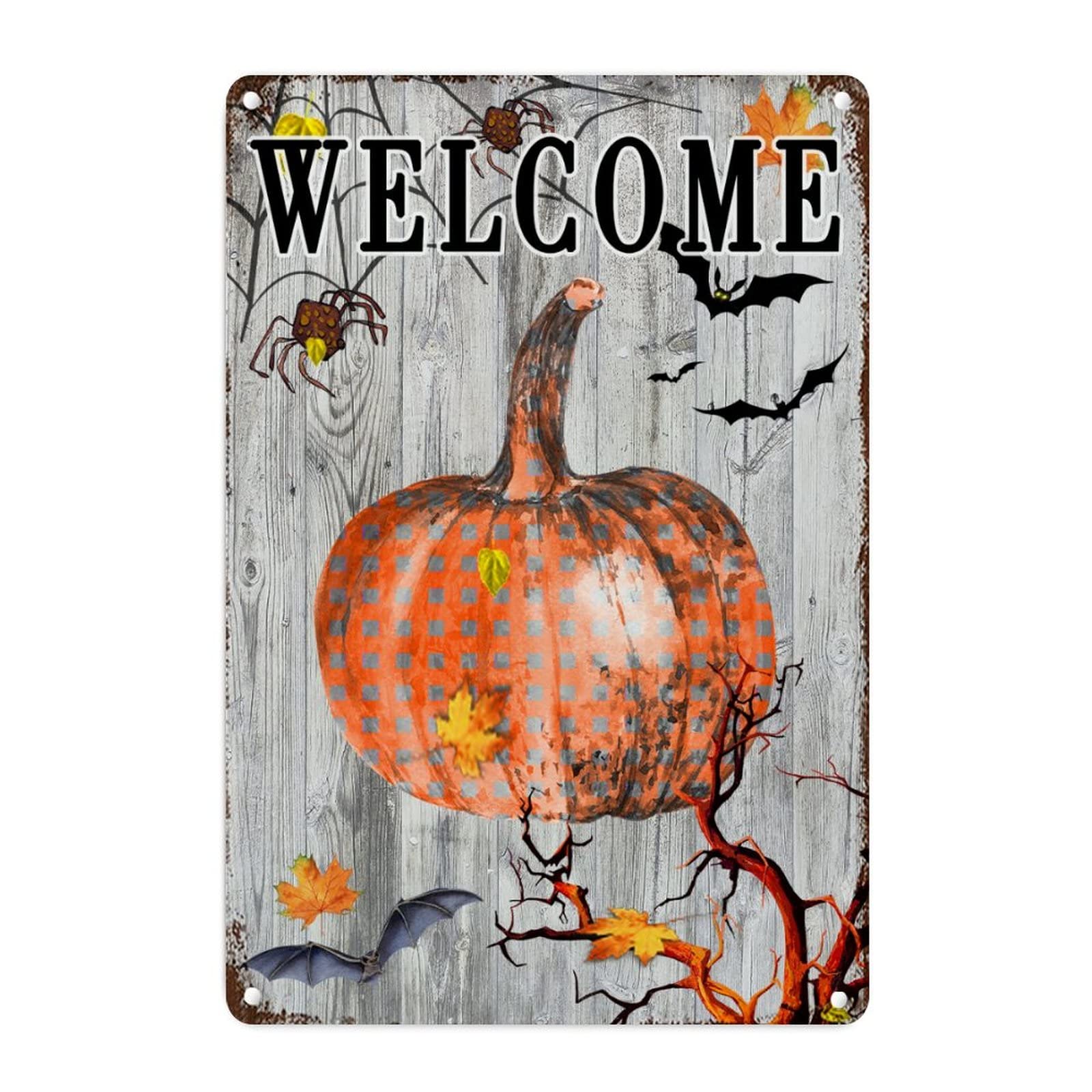 Panneau métal citrouille Halloween rétro de 45x30 cm pour décoration murale