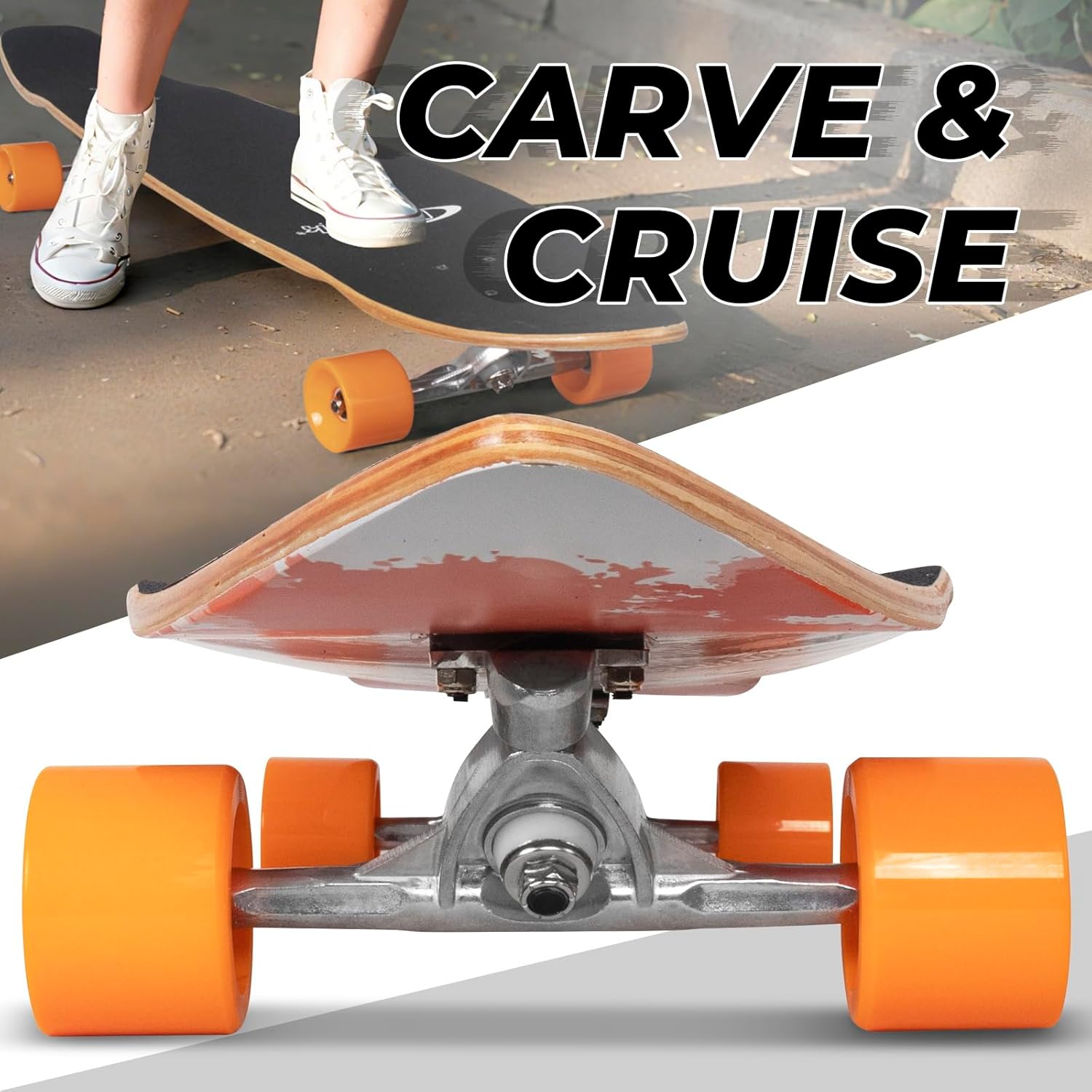 Nattork Longboard Skateboard Complete 8 Ply Canadian Hard Maple for Commuting, Carving & Downhill Riding with T-Tool, Made for Adults, Teens and Kids