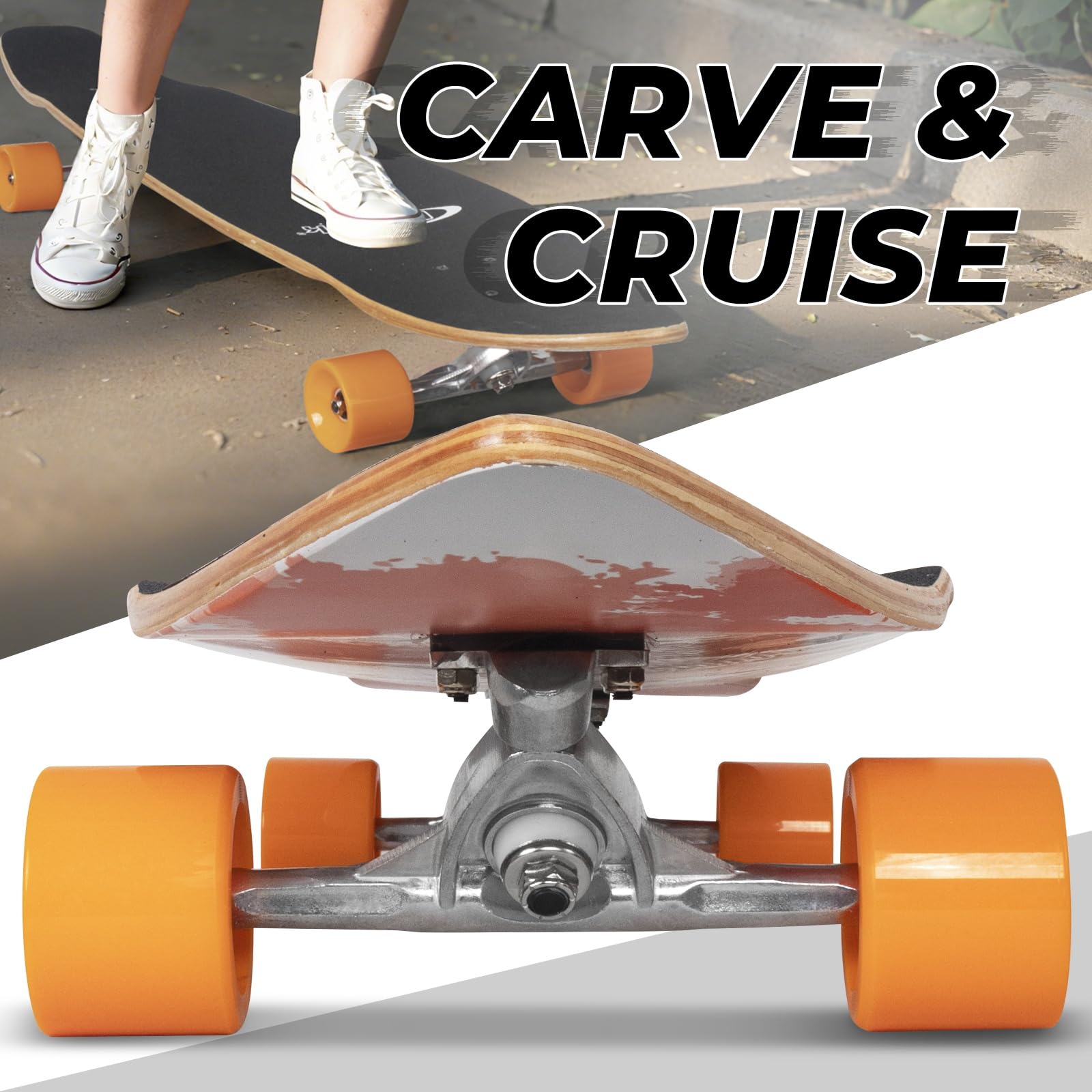 Nattork Cruiser Longboard Skateboard Complete Bamboo and Canadian Hard Maple for Commuting, Carving & Downhill Riding with T-Tool, Made for Adults, Teens and Kids