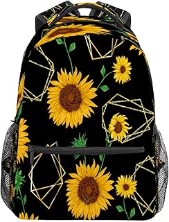 Mochila escolar para meninos e meninas mochila amarela girassol geométrica preta estudante bolsa de ombro livro Menino menina leve durável médio ensino médio bolsa de viagem mochila mochila de acampamento, Multicolorido, One Size, Clássico