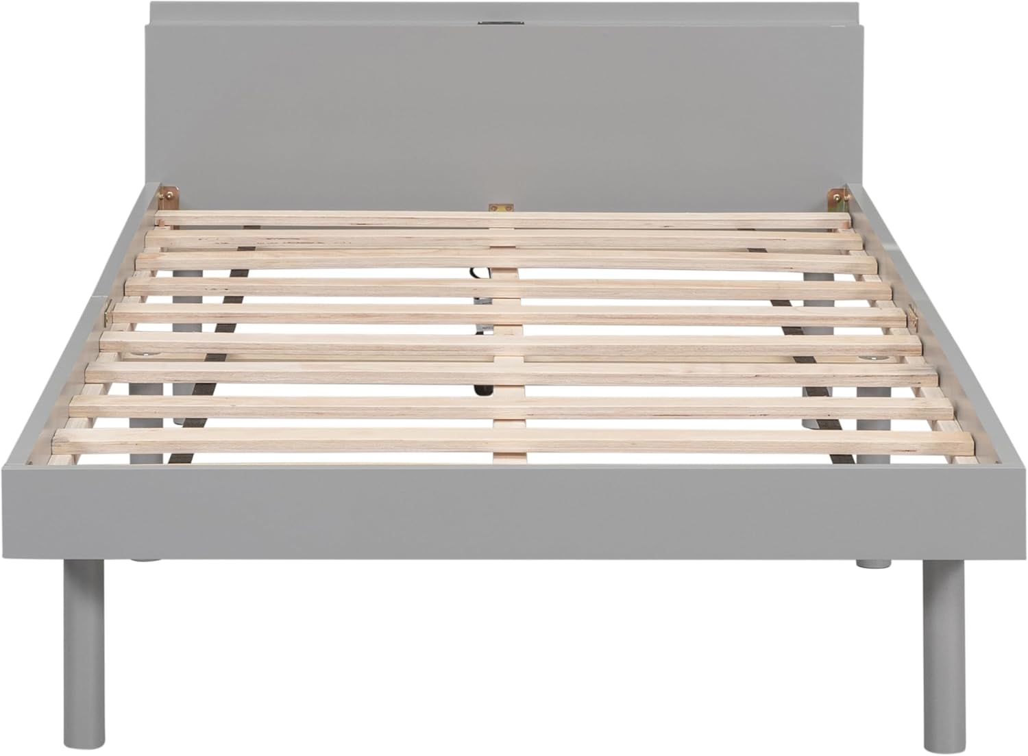 Modern Design Twin Size Platform Bed Frame with Built-in USB Port for Grey Color