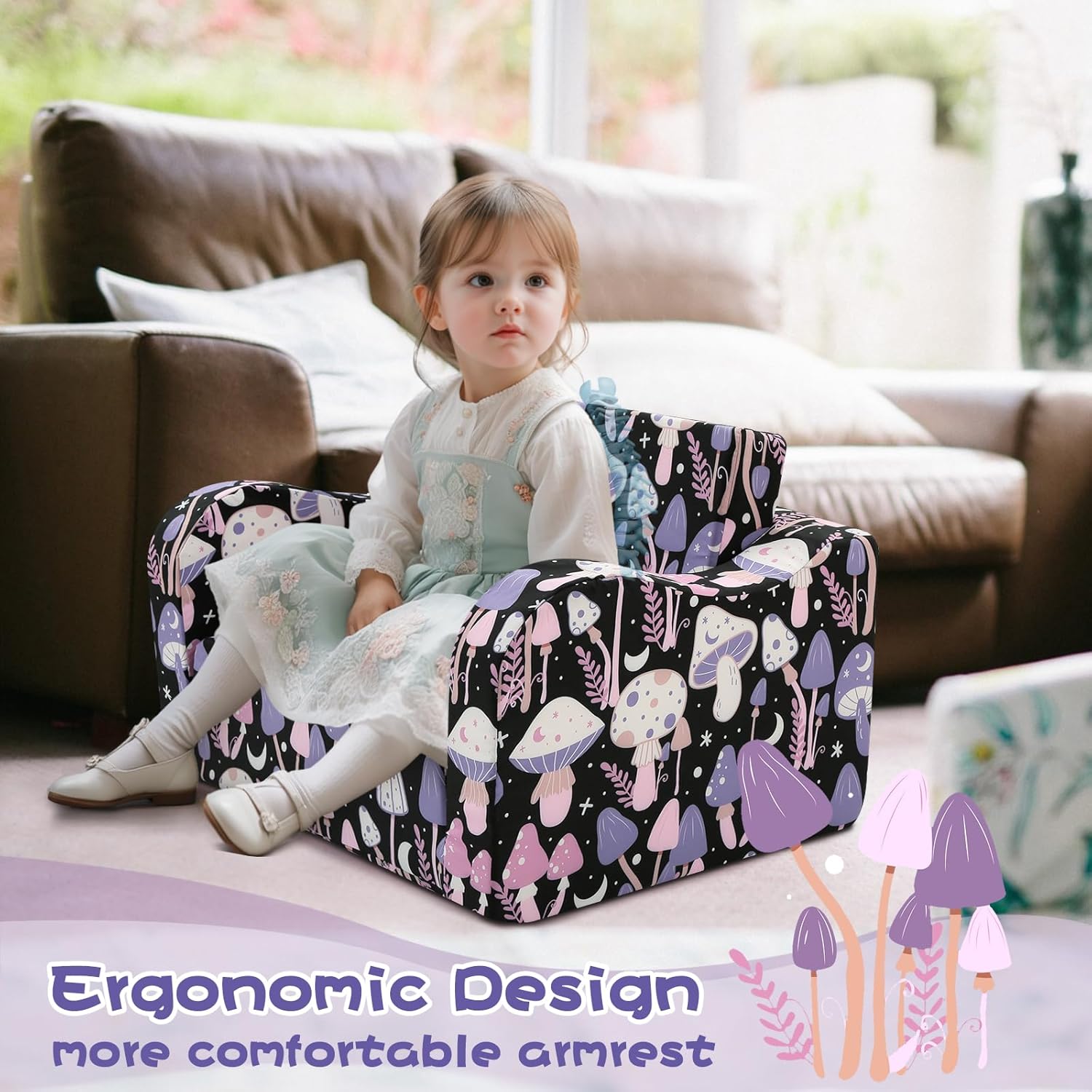 MeMoreCool Toddler Couch Chair – Foldable Kids Sofa for Ages 1–3, Fold-Out Bed with Side Pocket, Comfy & Washable Detachable Cover | Cute Patterns | Lightweight Lounger for Playroom, Naptime, Gifting - Image 6