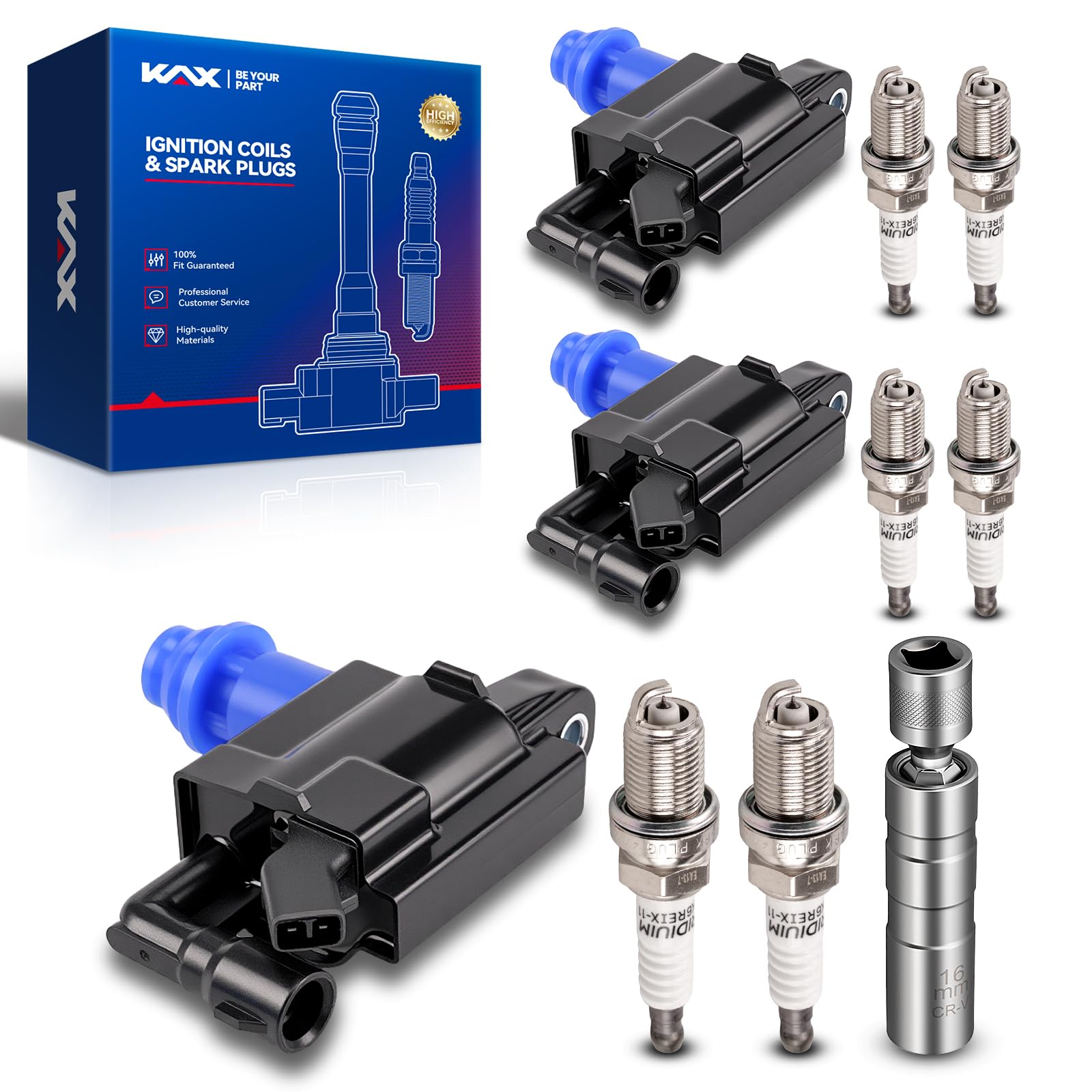 KAX 3 Ignition Coils &amp; 6 Spark Plugs Set for Lexus IS300, GS300