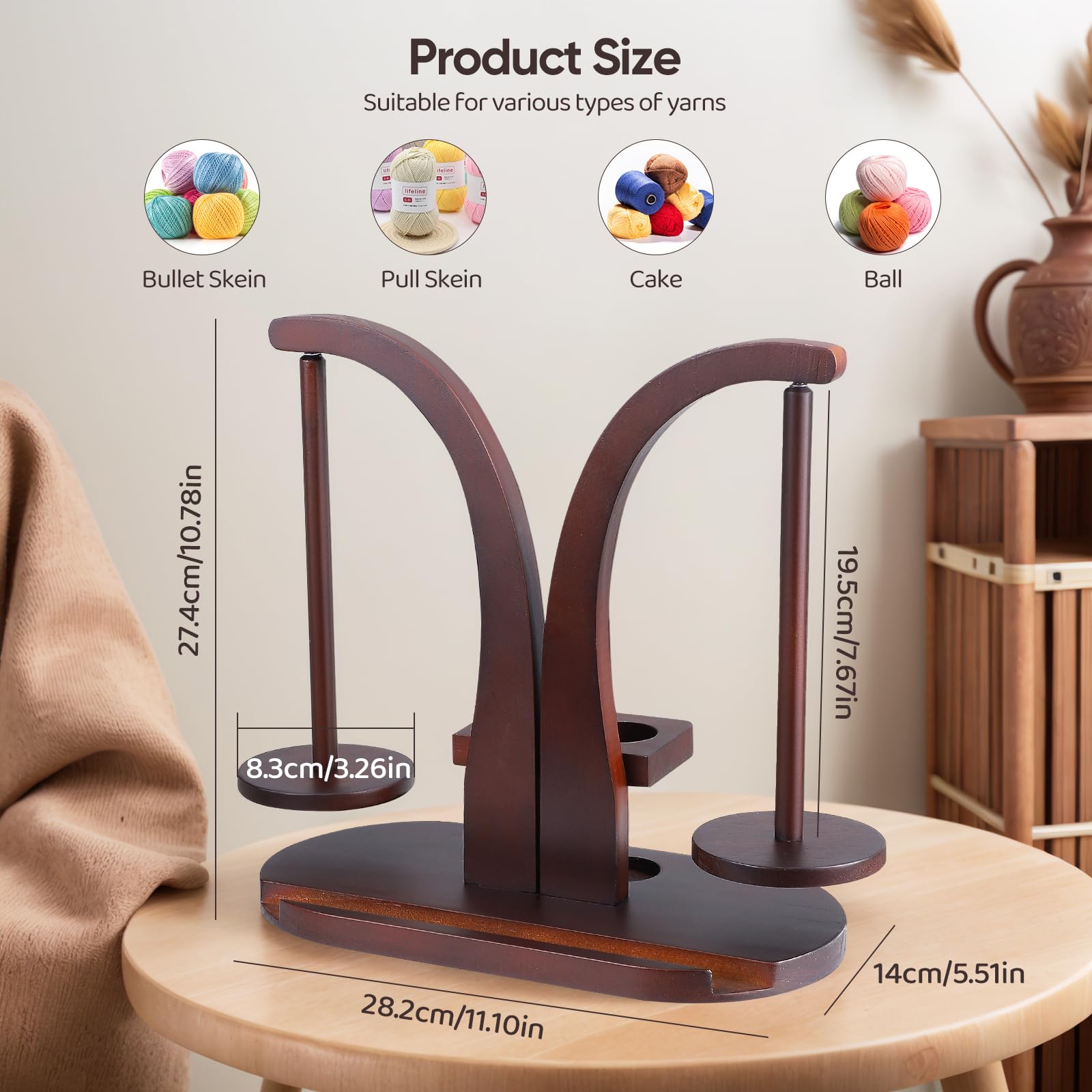 Avvolgitore magnetico in legno - Supporto doppio per filati con organizer per accessori da lavoro a maglia - Porta gomitoli per uncinetto e maglia - Salvaspazio e girevole
