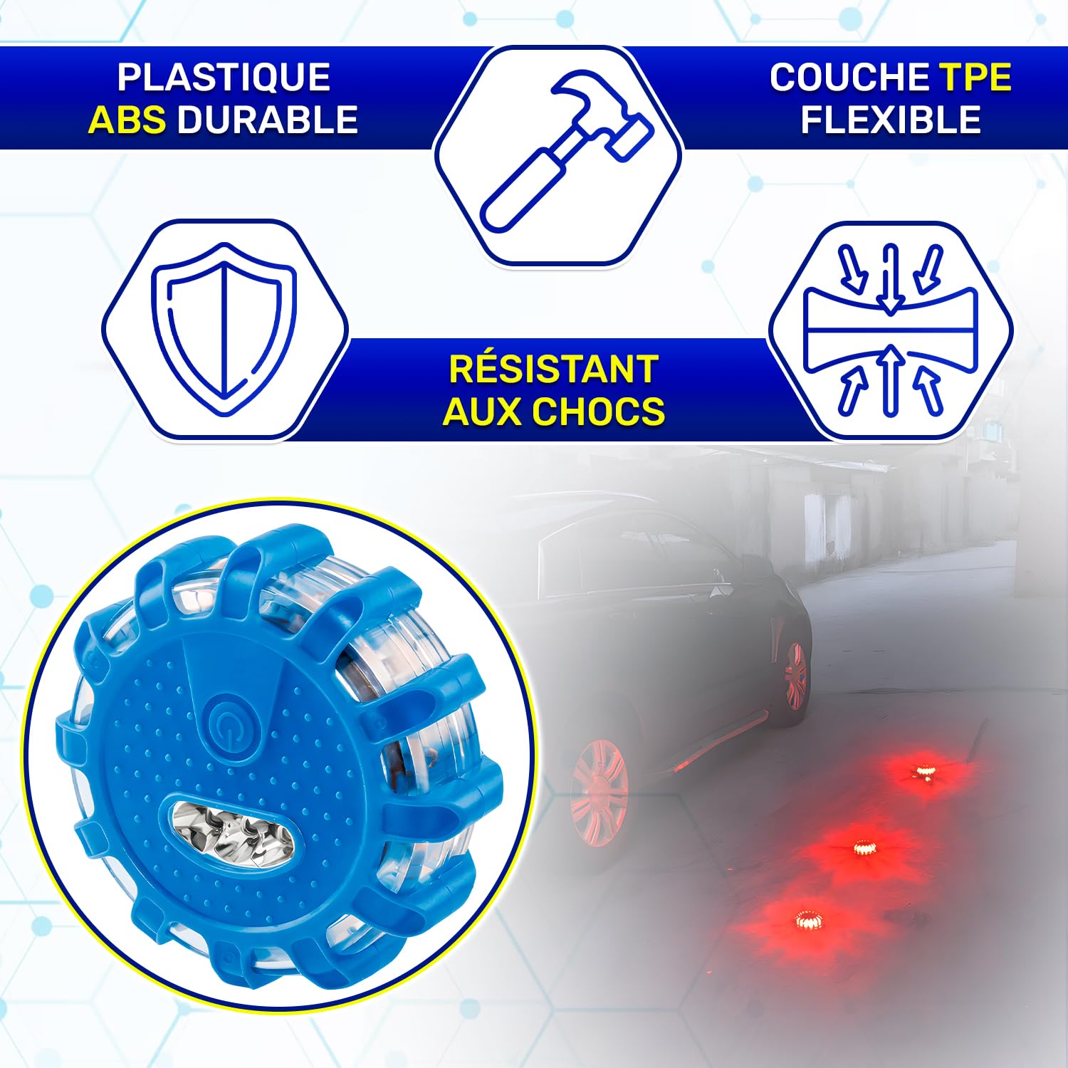 Gyrophare LED sans Fil pour Voiture avec Base Magnétique et Dispose de 9 Modes D’éclairage - Autonomie Jusqu’à 48 Heures - Girophare LED Vehicule Idéal en Cas D’arrêt D’urgence - MONTERAL