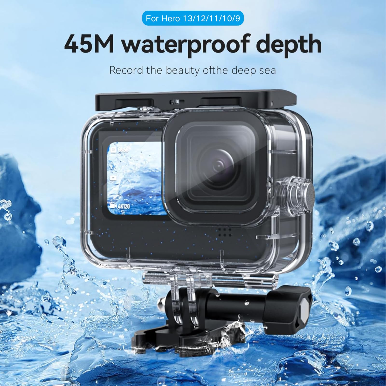 TELESIN 50 m, wodoszczelne etui do GoPro Hero 11/10/9, wodoodporne, z uchwytami na statyw, śrubami mocującymi, do GoPro Hero 11/10/9 (wodoodporna obudowa)