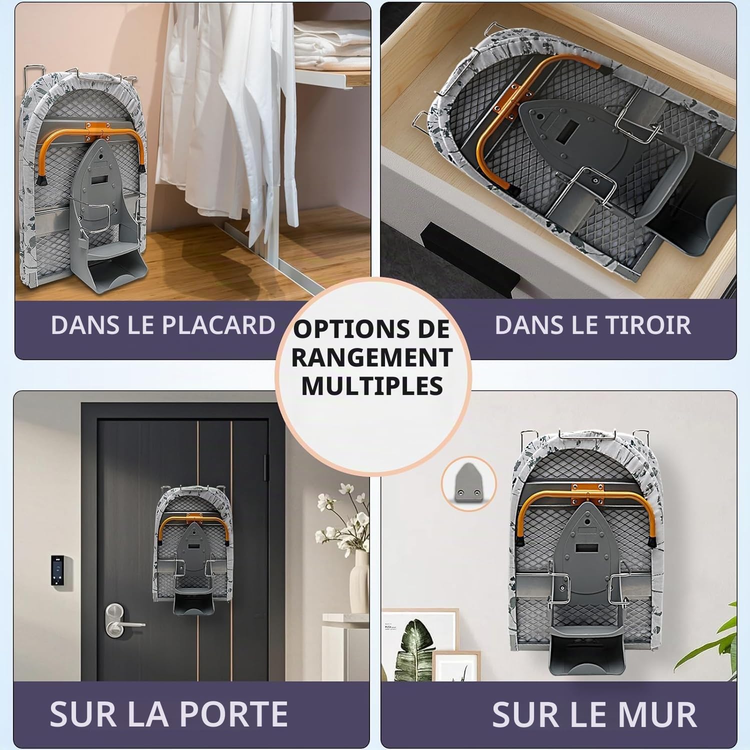 NEWFUN Table a Repasser Pliable, Planche a Repasser Pliable, Table à Repasser Pliable, Pieds de Table Pliables pour Un Gain de Place, Planche à Repasser Compacte avec Support de Table, Gris,89x33cm