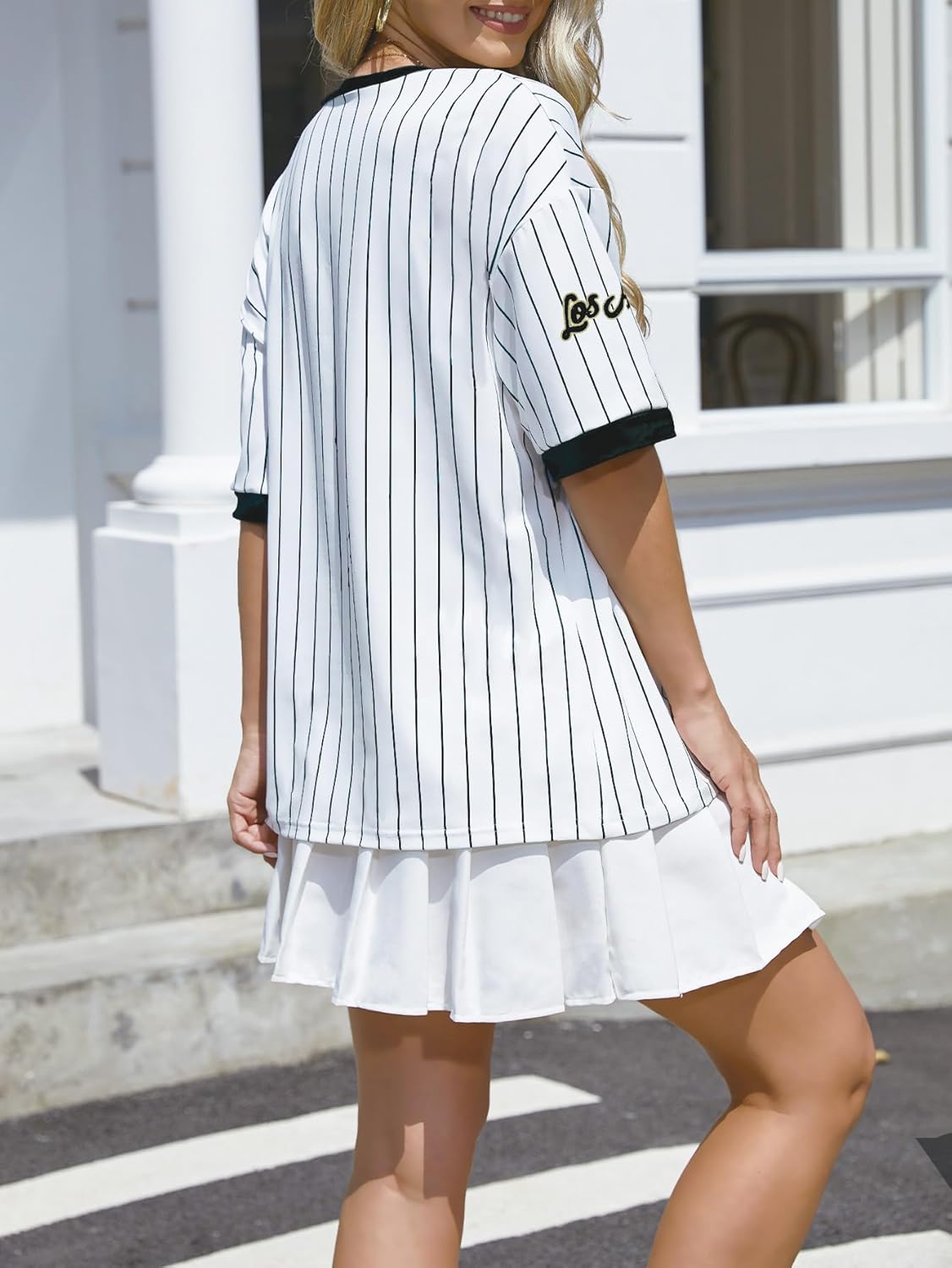 Oversized Jersey Shirts for Women Y2k Baseball Striped Number Graphic Tees V Neck Tshirt Casual Streetwear Tops - Image 3