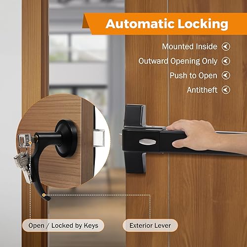 Miniatura 2 de BEAMNOVA Barra de pánico para puerta con alarma para puertas de salida con entrada con llave, cerradura de mango externo, 6 llaves a juego,