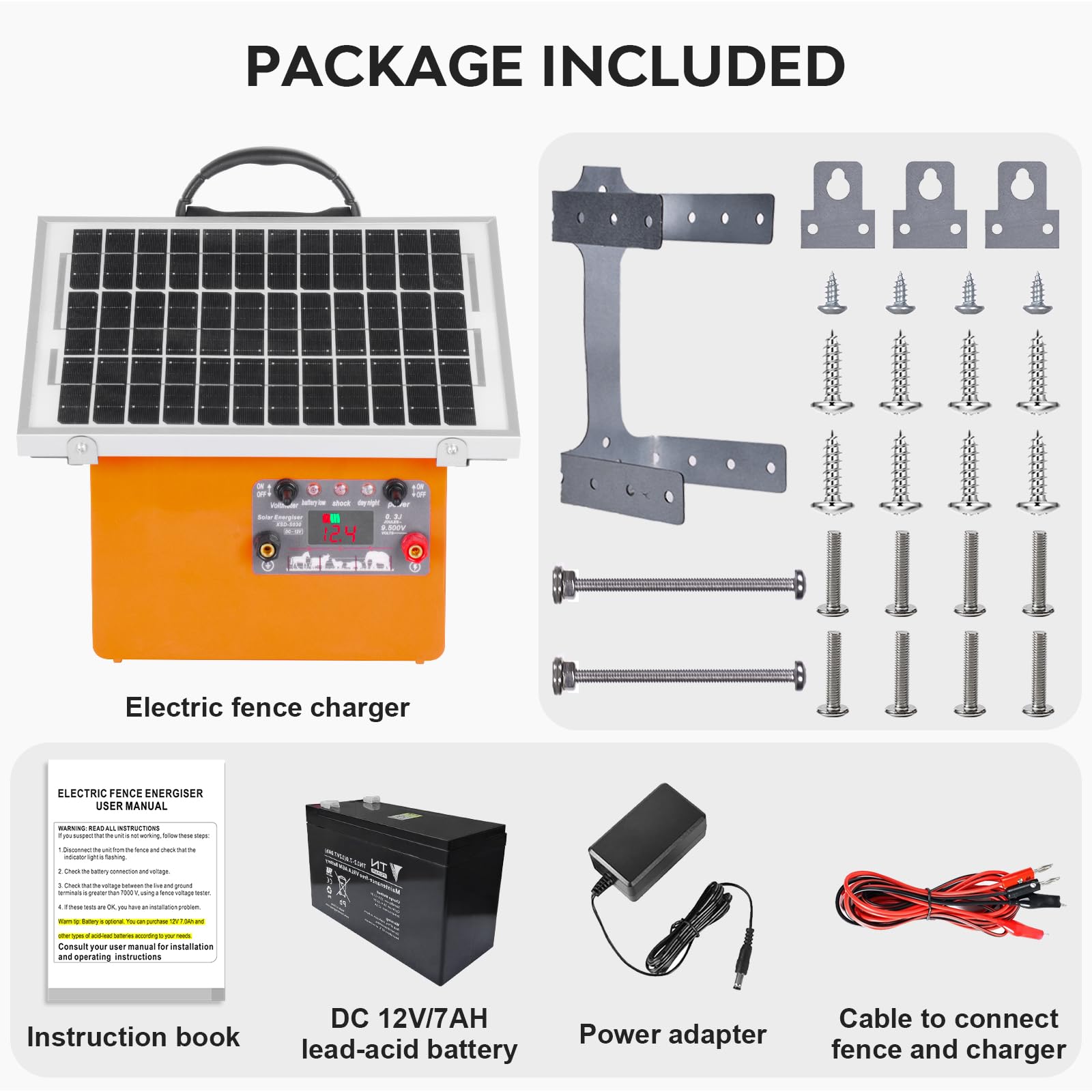32KM cloture elettriche solari cloture elettriche, 9,5 kV pastore elettrico Controller per cavalli, recinzione elettrica 0,5 J per allevamento di animali da pastore, per fattoria, pascolo, giardino