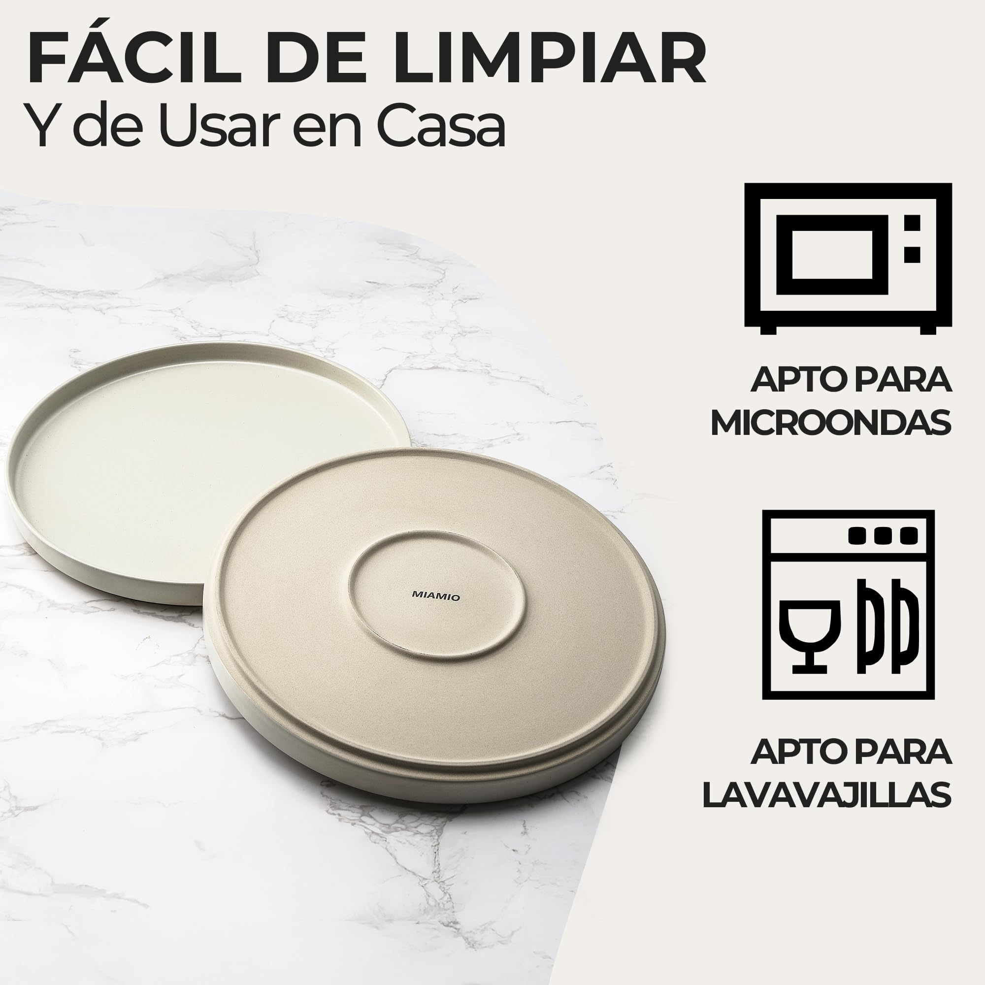 MIAMIO – Juego de platos para 4/Juegos de Vajilla para 4 Personas, Gres Mate Beige, Lavavajillas y Apto para Microondas – Colección Sierra (Claro, Platos Pequeños (4x))