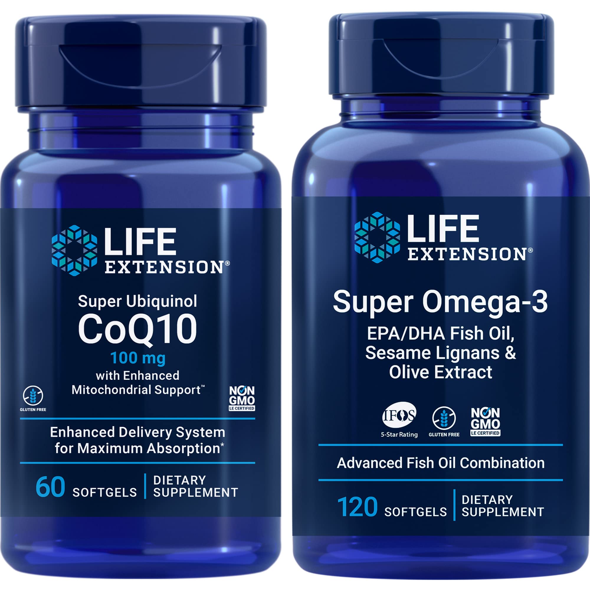 Life ExtensionSuper Ubiquinol Coq10, 100 Mg, 60 Softgels | Super Omega-3 Epa/dha Fish Oil, 120 Softgels | Heart & Brain Health Supplements, Inflammation Management, Anti-Aging Support.