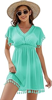 Onfettic Women’s Beach Dress, Summer Swimwear, Beach Tunic, Chiffon Beach Poncho, Summer Dresses, Bikini Cover Up with V-Neck
