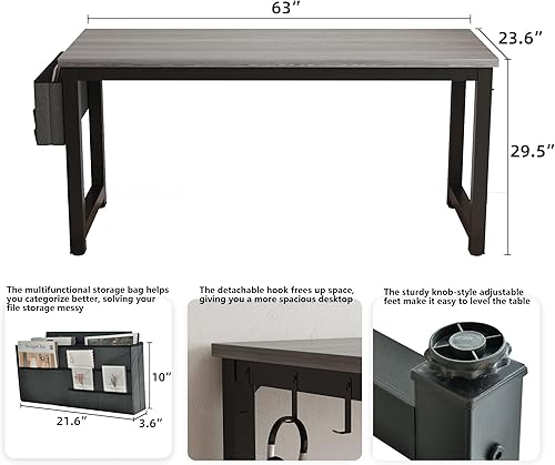 Miniatura 3 de Escritorio grande para computadora, escritorio de oficina en casa de 63 pulgadas, mesa de estudio para estudiantes, mesa de juegos, mesa moderna y