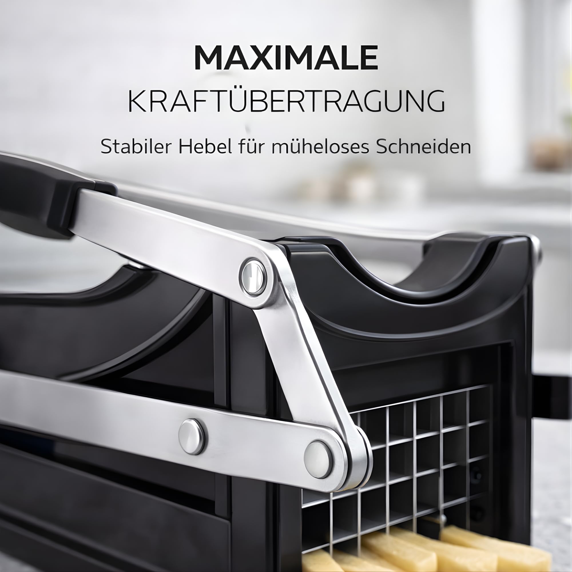 Thiru Premium Pommesschneider mit starker Schneidkraft - Note "sehr gut" - 100 Tage testen - Kartoffelschneider & Gemüseschneider für Pommes, Süßkartoffeln & Obst - mit 2 Edelstahlklingen & Saugfuß