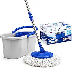 Clean Tech - Mop Giratório Fit, Balde 8L, Refil Microfibra, Reforçado, Centrifuga 360, Cabo Inox Ajustável, Limpeza Completa e Rápida para Todos os Tipos de Pisos