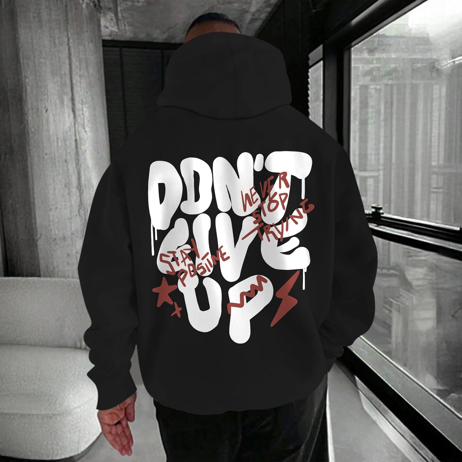 Graphic Streetwear Hoodies For Men Vintage Hoodie Inspirational Sweatshirts Positive Letter Print Cotton Pullover - Image 4