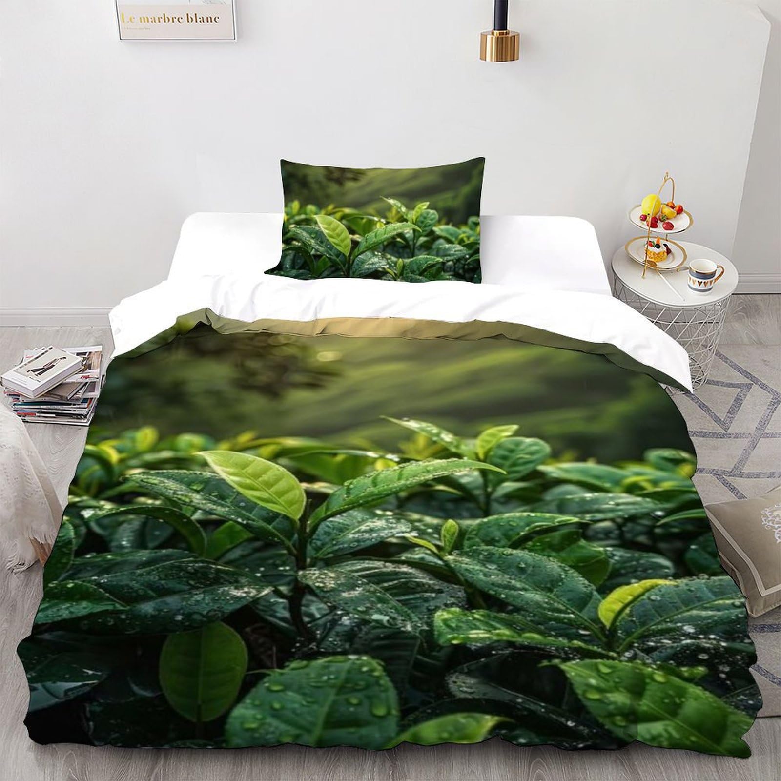 Housse de couette single motif plantes en microfibre avec taie d'oreiller Biye Bedding 135x200cm