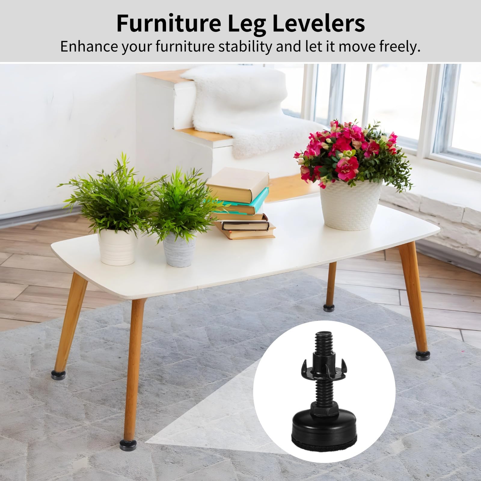 20 juegos de niveladores de patas de muebles con almohadillas de fieltro y tuercas en T, patas ajustables roscadas de 3/8-16 para taburetes, mesas, armarios y más