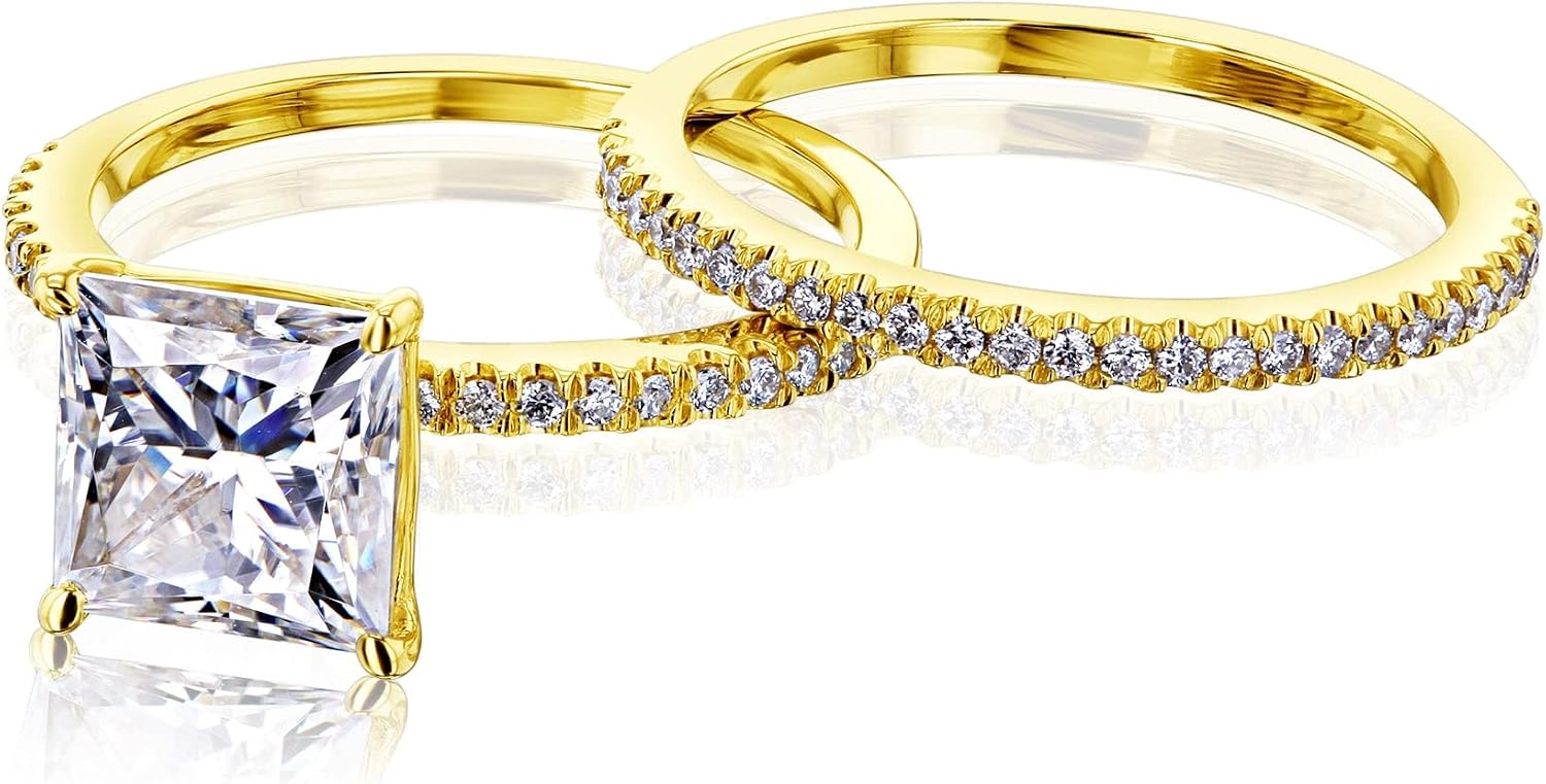 2ct Moissanite Princess Petite Shank Bridal Set 14K Gold (DEF/VS)