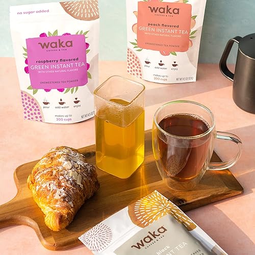 Miniatura 2 de Waka - Mezcla de té instantánea, paquete de 3 bolsas, 100% hojas de té, sin aditivos, polvo de té sin azúcar, negro keniano, sabor melocotón y verde