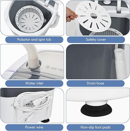 Miniatura 3 de Giantex Mini lavadora portátil, lavadora de ropa e hilandero, capacidad de 5.5 libras, pequeña lavadora de lavandería compacta para apartamento,