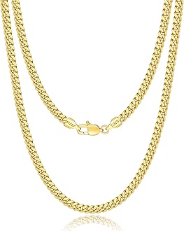18k Gold Plated S925 Sterling Silver Chain Necklace for Men Women, 3.5mm, 4mm, 5mm Diamond Cut Cuban Link Chain, Sturdy & Shiny & Not Easy to Fade & Comfortable 16 18 20 22 24 26 Inch