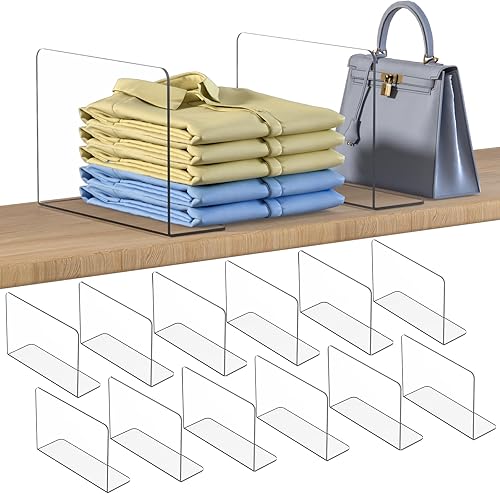 Miniatura 18 de OKPOW Separadores de Estantes Organizador de Armario - 12" de Alto X 11.8" de Profundidad Acrílico Transparente Resistente Separador para Ropa