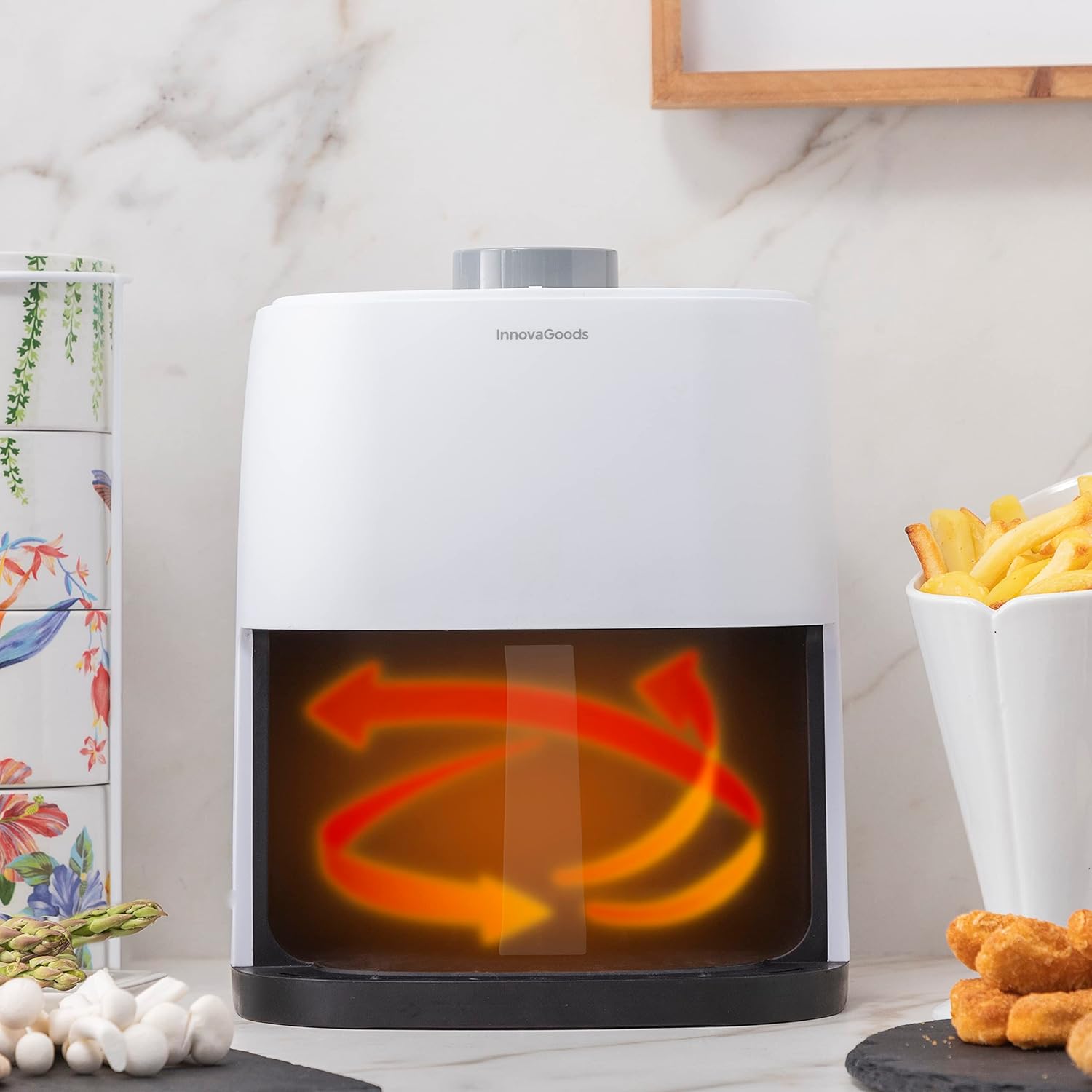 InnovaGoods® Friggitrice ad aria 2 litri, friggitrice 1200W, airfryer con +100 ricette in italiano, friggitrice ad aria calda con cestello antiaderente timer e flusso daria a 360° gradi per 2 persone