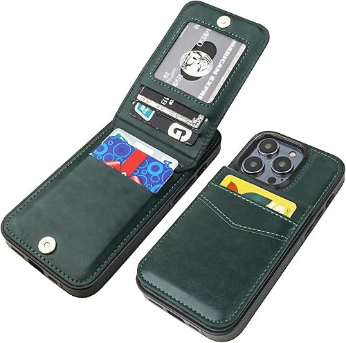 KIHUWEY Funda compatible con iPhone 14 Pro con soporte para tarjeta de crédito, cierre magnético de cuero de alta calidad, función atril, funda