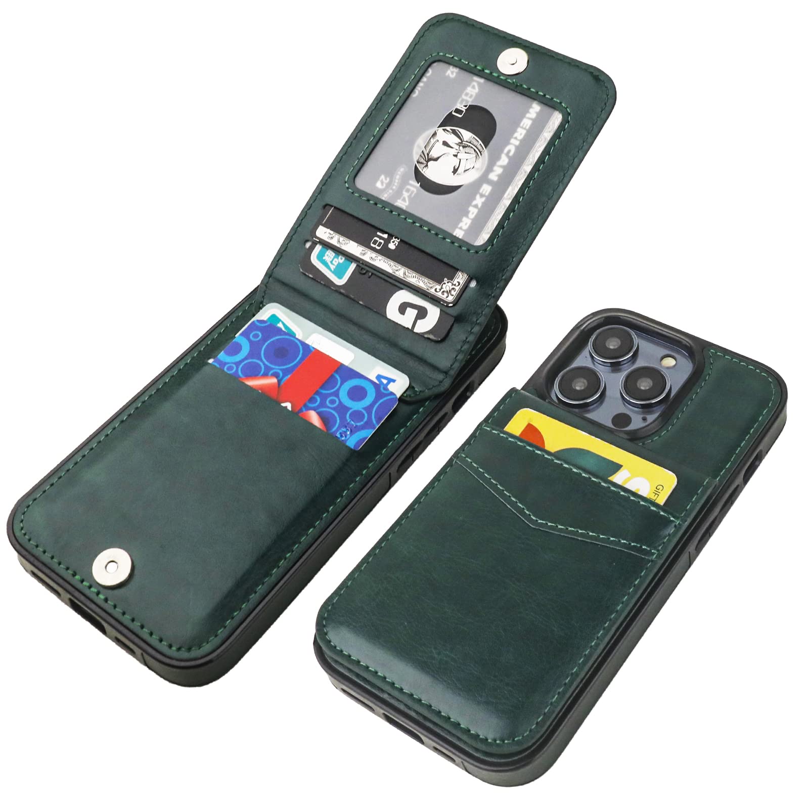 KIHUWEY Compatible with iPhone 14 Pro Case Wallet with Credit Card Holder, Flip Premium Leather Magnetic Clasp Kickstand Heavy Duty Protective Cover