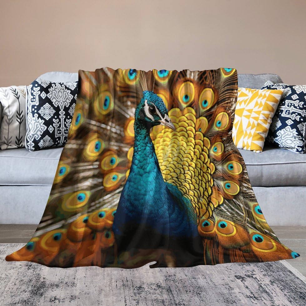 Couverture micro polaire paon plaid en flanelle douce toutes saisons pour lit et canapé