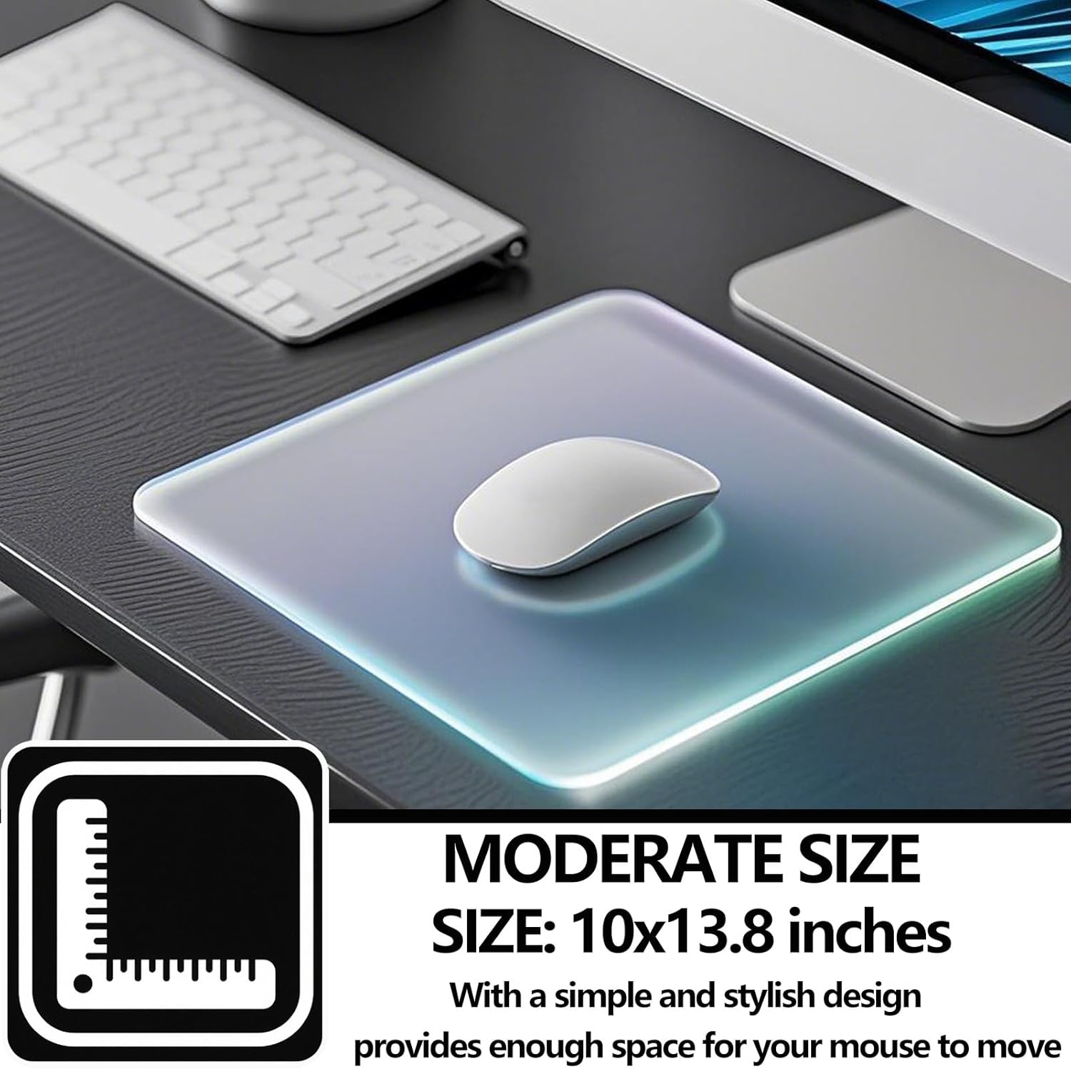 Glass Mouse Pad, Gaming Office Home Clear Medium Glass Mousepad, Computer Keyboard and Laptop Desk Mat for Gamer, 10x13.8in (Glass02)
