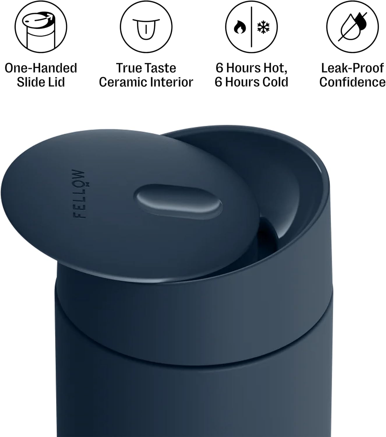 Fellow 16 oz Carter Slide Travel Mug – One-Handed Slide Lid, Vacuum Insulated Stainless Steel Tumbler with Ceramic Interior for Hot and Cold Drinks, Leak-Proof and Dishwasher Safe, Stone Blue - Image 2