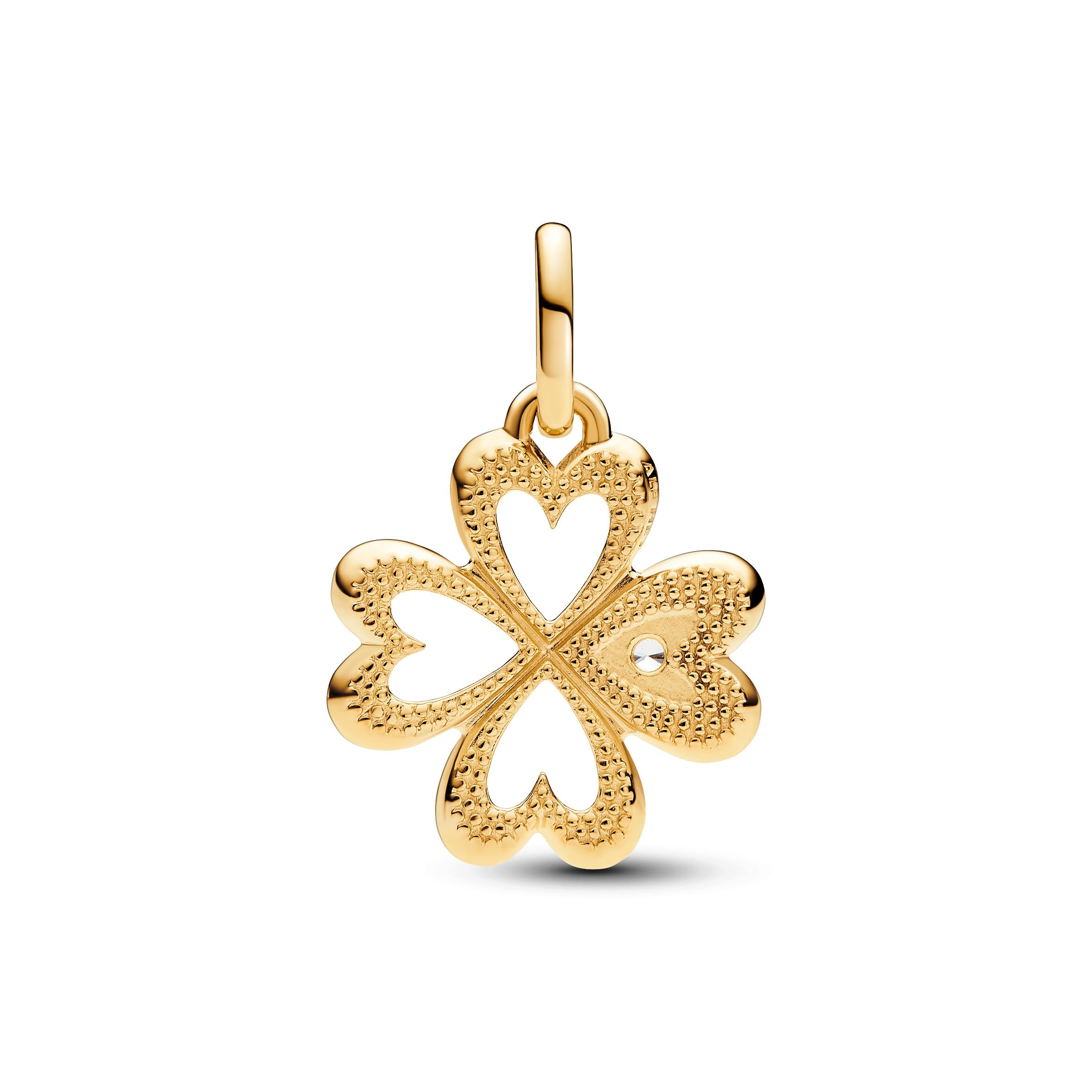 PANDORA ME Herz Vierblättriges Kleeblatt Medaillon-Charm aus Sterling Silber mit vergoldeter Metalllegierung, Cubic Zirkoniastein, Kompatibel ME und Moments Armbändern, 763034C01