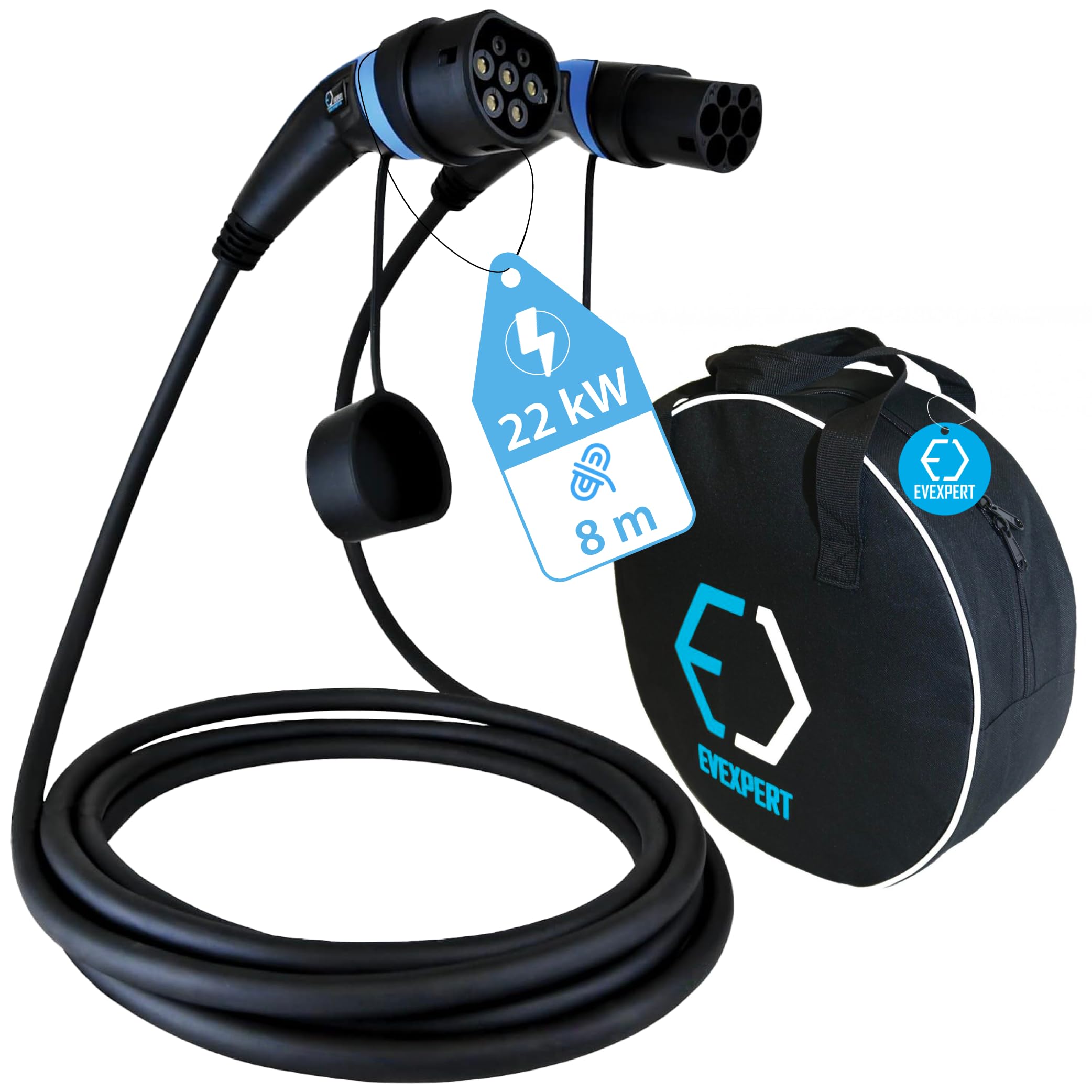 Cavo Di Ricarica EV Expert Tipo 2 – 32A 22kW Trifase, 8 Metri, Con Borsa, Per Auto Elettriche E Ibride Plug-in