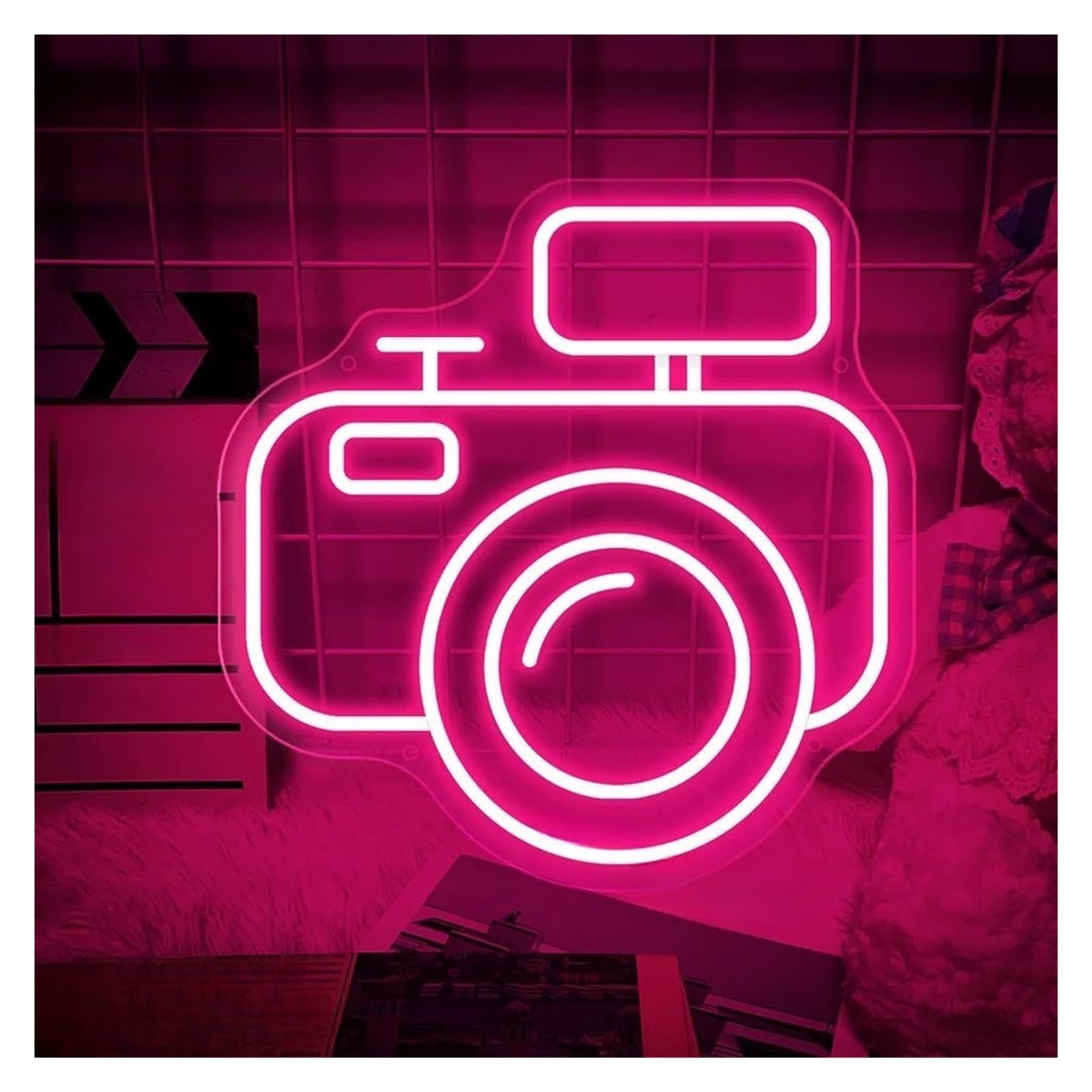 SHOUXI Sign Lamp Photography Camera Neon Sign for Bedroom Decoration Light Wall Hanging Decor Store Signboard USB Powered Lamp 40cmx39cm(D)