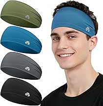 Men's Elastic Sports Headband – 4 Pieces Breathable Anti-Sweat Headband for Running, Fitness, Tennis, Cycling, Yoga