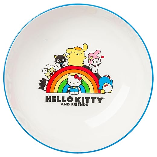 Silver Buffalo Sanrio Hello Kitty and Friends Featuring Badtz-Maru, Pompompurin, Keroppi, My Melody, Tuxedo Sam, and Chococat Ceramic Dinner Pasta Bowl, 9 inches