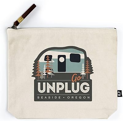 Lantern Press Seaside, Oregon, Go Unplug, Retro Camper, Contour (100% Cotton Canvas Travel Accessory Go Bag)