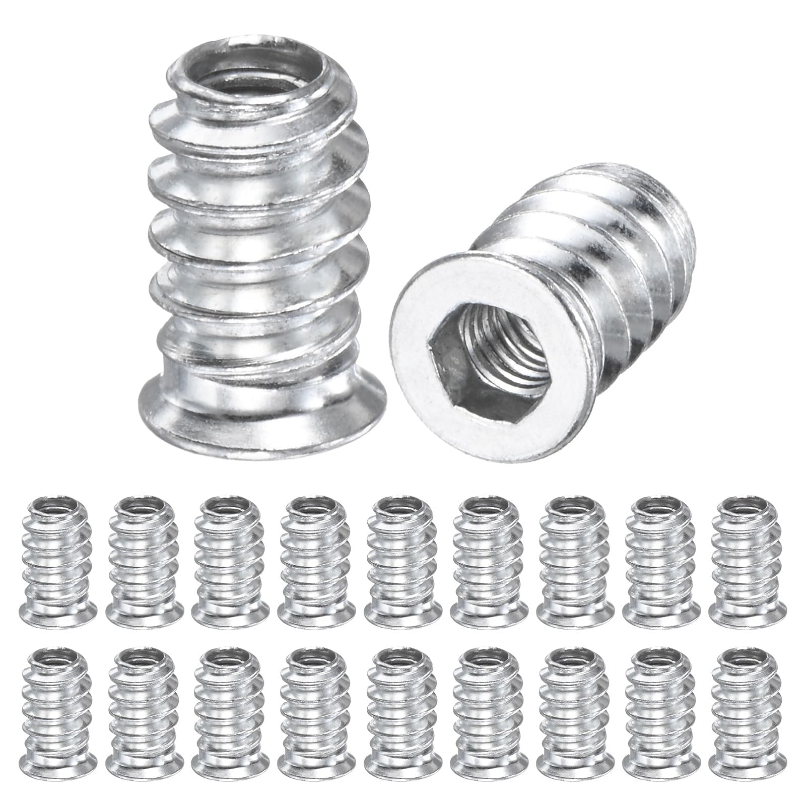 Nakrętka wkręcana M8 x 15 mm, do drewna, 30 sztuk, ocynkowana, sześciokątna tuleja gwintowana, do produktów z drewna, sklejki sosnowej, płyt kompozytowych itp. (kolor srebrny)