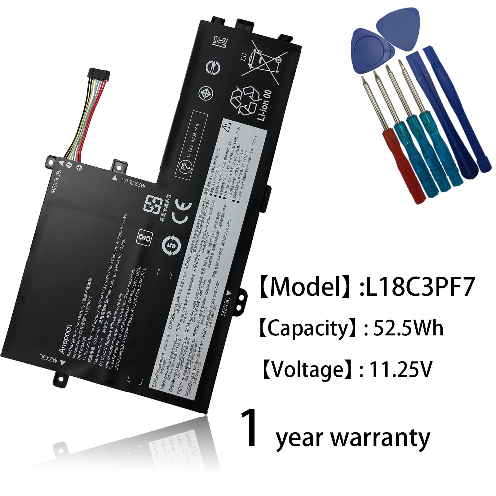 Anepoch L18C3PF7 Laptop Battery Replacement for Lenovo IdeaPad S340-14API S340-14IIL S340-14IML S340-14IWL S340-15API S340-15API L18L3PF2 L18M3PF7 L18L3PF3 L18M3PF6 L18C3PF6 11.25V 52.5Wh 4535mAh